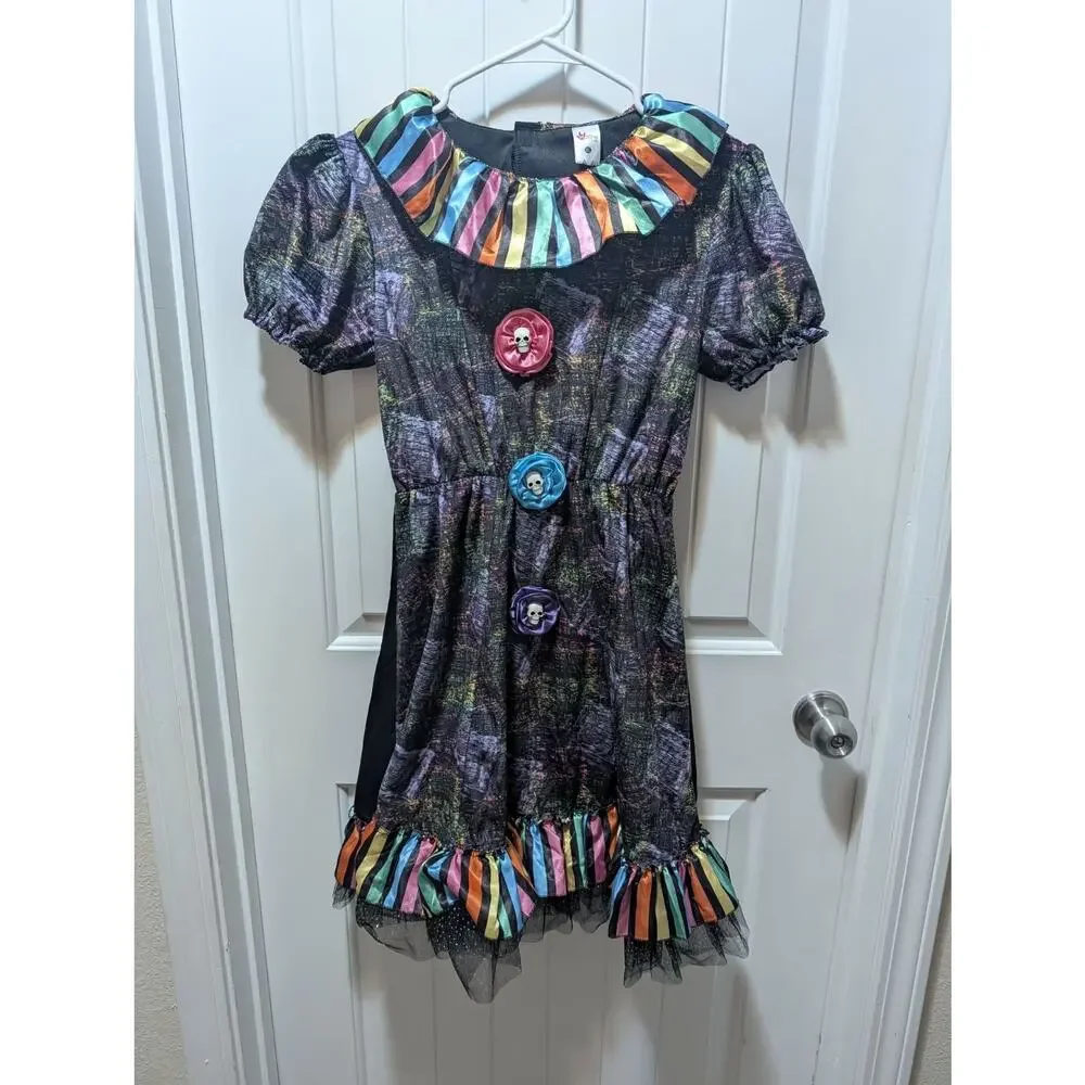 Morph Girls Creepy Rainbow Clown Halloween Costume Dress Size XL